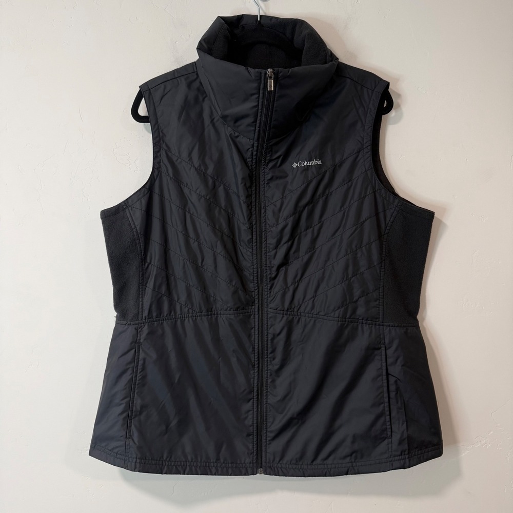 Columbia Womens Mix it Around Quilted Vest XXL Black Full Zip Fleece Side Panels